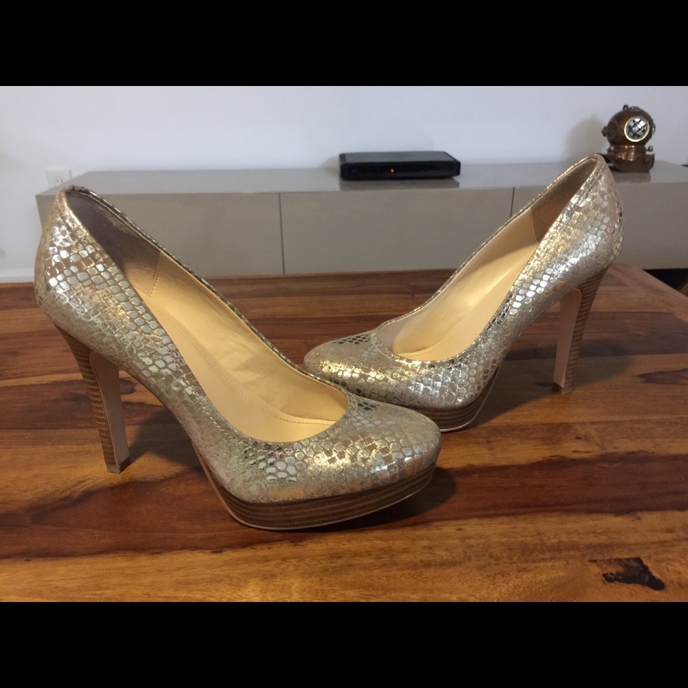 Calvin Klein Kendall metallic snake print heels